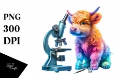 Colorful Baby Highland Cow with Microscope, Transparent PNG Product Image 3