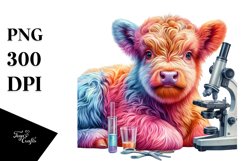 Colorful Baby Highland Cow with Microscope, Transparent PNG Product Image 1