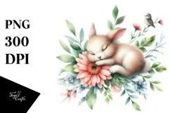 Whimsical Watercolor Baby Rabbit Flower PNG Product Image 1