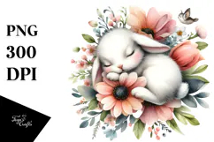 Sleeping Baby Rabbit Flower PNG Product Image 1