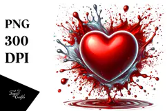 Red Glossy Heart on Splashy Background PNG Product Image 1