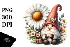 Cute GNOME with Daisy Floral Frame PNG Product Image 1