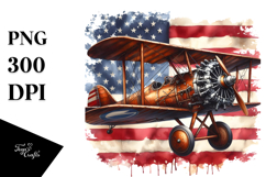 Vintage Biplane with USA Flag Product Image 1