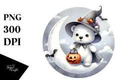 Cute Baby Polar Bear on Moon Halloween PNG Product Image 1
