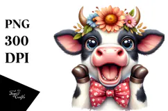 Enthusiastic Cow with Bow, Transparent PNG Product Image 1