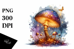 Magical Shiny Mushroom Watercolor Splash PNG Product Image 1