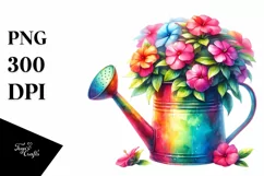Watercolor Watering Can with Impatiens Clipart Product Image 1