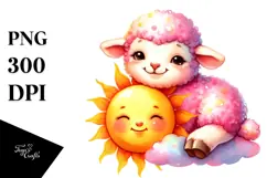 Colorful Baby Lamb on Smiling Sun PNG Product Image 1