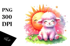 Colorful Baby Lamb on Smiling Sun PNG Product Image 1