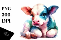 Watercolor Cute Baby Cow | Sublimation | Clipart Product Image 1