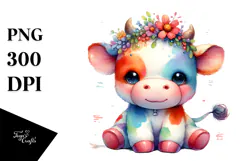 Watercolor Cute Baby Cow | Sublimation | Clipart Product Image 1