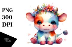 Watercolor Cute Baby Cow | Sublimation | Clipart Product Image 3