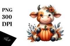 Funny Cow Pumpkin Sitting | Sublimation Clipart Product Image 1