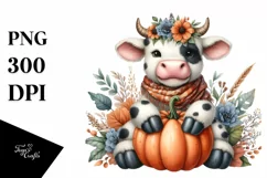 Funny Cow Pumpkin Sitting | Sublimation Clipart Product Image 3