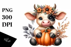 Funny Cow Pumpkin Sitting | Sublimation Clipart Product Image 3