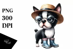 Abstract Watercolor Baby Boston Terrier | Clipart Product Image 1