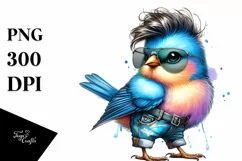Posing Bird in Jeans, Vibrant Watercolor PNG Product Image 3