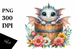 Cute Baby Dragon with Flowers, PNG Product Image 3