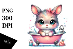 Happy Vibrant Cute Bunny Bathtub PNG Product Image 1