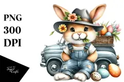 Goofy Bunny with Vintage Hat and Flower PNG Product Image 1