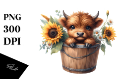 Cute Baby Highland Cow in Sunflowers PNG Product Image 1