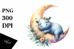 Baby Hippo Sleeping on the Moon | Sublimation | Clipart Product Image 1