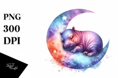 Baby Hippo Sleeping on the Moon | Sublimation | Clipart Product Image 3