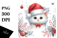 Vibrant Cat with Santa Hat, High-Res PNG Product Image 1