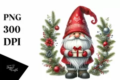 Detailed Watercolor Christmas Gnome Product Image 1