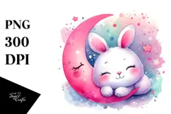 Vibrant Baby Bunny on Smiling Moon PNG Product Image 1