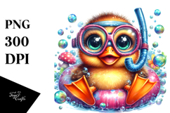 Vibrant Cute Baby Duck in Snorkel PNG Product Image 1