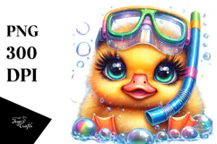 Vibrant Cute Baby Duck in Snorkel PNG Product Image 1