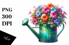 Watercolor Watering Can with Impatiens Clipart Product Image 3