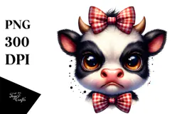 Expressive Angry Baby Cow with Bow and Tie PNG Product Image 1