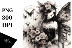 a Washed Watercolor Gothic Fairy, White Background Product Image 1