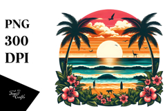 Retro Tropical Beach Sunset, PNG Product Image 1