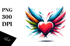 Heart with Paintbrush Style and Wings, Artistic PNG Product Image 1