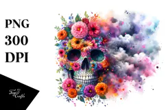 Colorful Skull with Flowers PNG Product Image 1