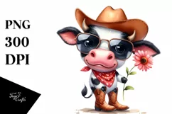 Fashionable Cow with Sunglasses | Sublimation | Clipart Product Image 3