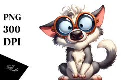 Goofy Wolf with Bandana, Watercolor PNG Product Image 1