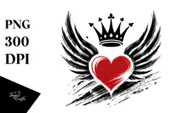 Simple Heart with Wings and Crown PNG Product Image 1
