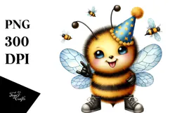 Rocking Bee with Party Hat, Transparent PNG Product Image 1