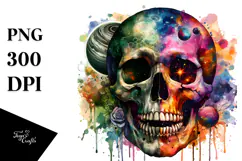 Grunge Skull and Flower Painting PNG Product Image 1