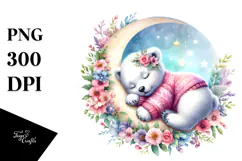 Cute Baby Polar Bear Christmas Moon PNG Product Image 1