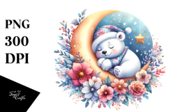 Cute Baby Polar Bear Christmas Moon PNG Product Image 1