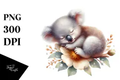 Sleeping Baby Koala on Flower PNG Product Image 1