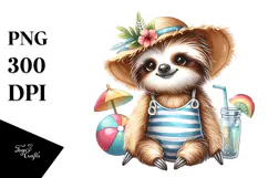 Cute Baby Sloth in Beachwear PNG Product Image 1