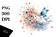 Cute Butterfly and Flowers Painting PNG Product Image 1