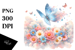 Cute Butterfly and Flowers Painting PNG Product Image 1