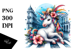 Colorful Baby Unicorn in Cuban Street, PNG Product Image 1